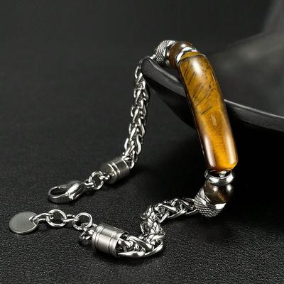 Tiger's Eye Mens Bracelet Stainless Steel Waterproof, Men's Bracelets Birthday Annivesary Gift for Him