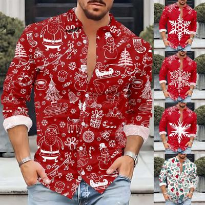 Men'S Christmas Casual Loose Fitting Long Sleeved Printed Shirt