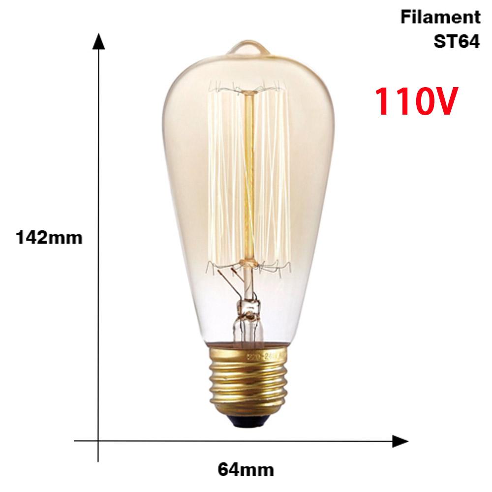 Retro Edison Bulb Lamps E27 40W 110V Bedroom Industrial Loft Vintage Light Bulb For Home Decor T45 A19 ST64 G80 G95 T10 G125 Lamp