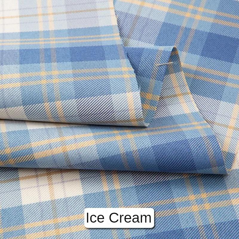 Summer Plaid Fabric Fine Opaque By The Meter for JK Uniform Clothes Dresses Hair Accessories DIY Sewing Cloth Textile Blue Green
