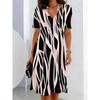 Ladies Summer V-Neck Short Sleeve Print Dress Fashion Street Style Personality Work Dress Holiday Dress