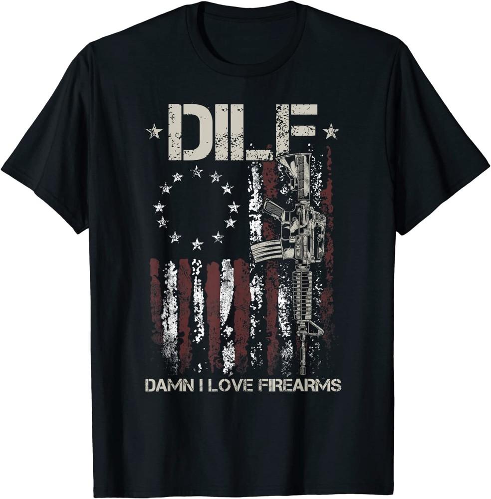 Mens Gun American Flag DILF - Damn I Love Firearms Unisex T-Shirt Unisex T-Shirt XXXXL