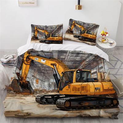 Roupa de Cama Escavadeira para Meninos Capa de Edredom Cama King Veículos de Construção de Engenharia Escavadeira Crianças Meninos Conjunto de Capa de Edredom com Fronha