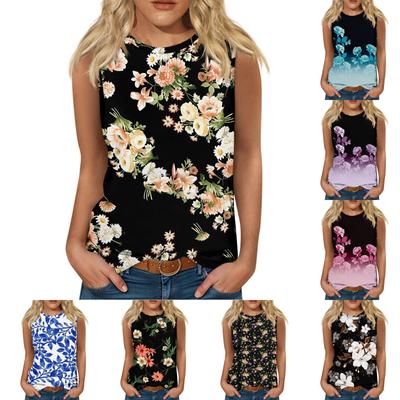 Γυναικείες μπλούζες casual τουνίκ που φοριέται με κολάν αμάνικα καλοκαιρινά στάμπες πουκάμισα τανκ Μπλούζες