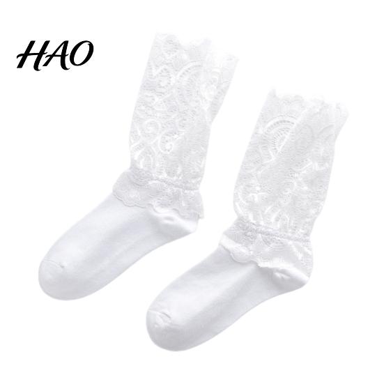 Female Winter Socks 1 Pair Autumn Women Lace Mesh See Through Hollow Ladies Out Solid Color Sexy Elasticity Mid Tube Daily Wear белый