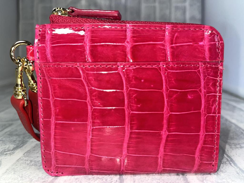 Guodi Mini Wallet Zipper Type with Strap Shining Crocodile Genuine Leather Crocodile Leather Crocodile Leather Mini Wallet Compact Wallet [GUODI]