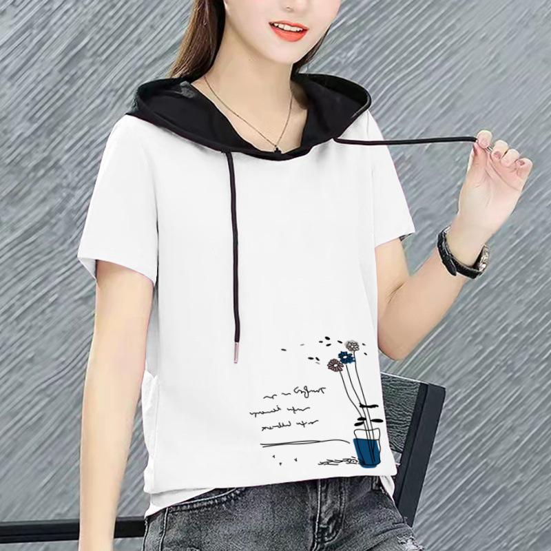 Korean-Style Plus Size Hooded Short-Sleeve T-Shirt - 2025 Summer Fashion Women's Casual Sports Top