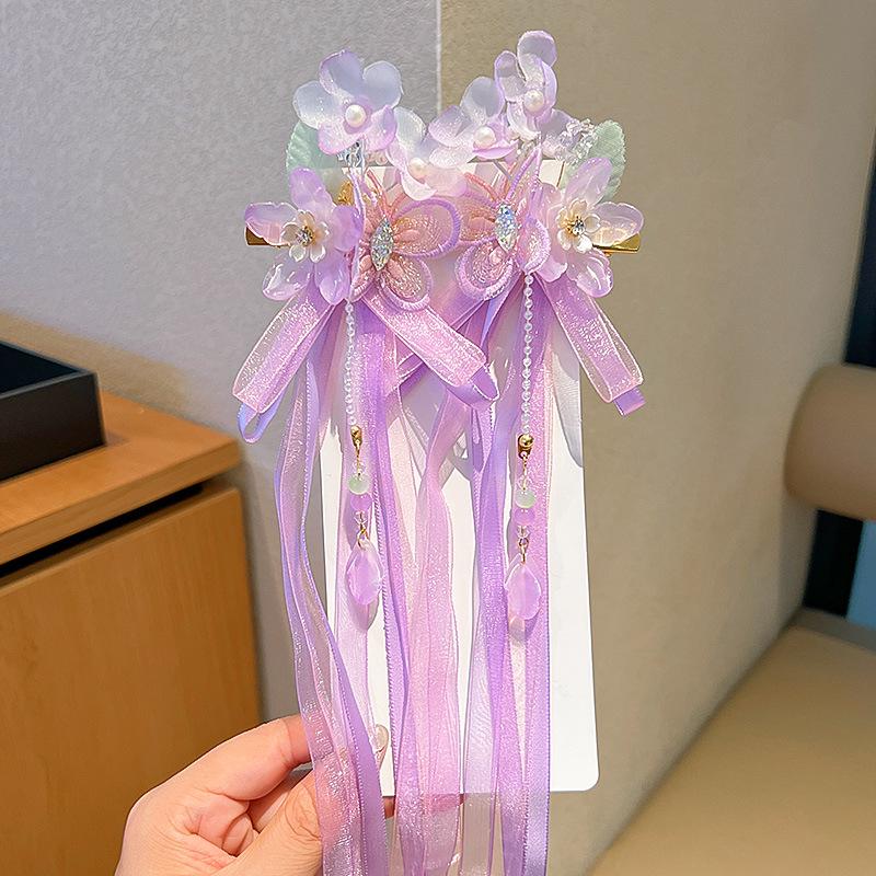 Mid-Autumn Hanfu Fairy Hair Clip - Women's & Children's Ancient Style Floral Tassel, Sweet Accessory for Girls