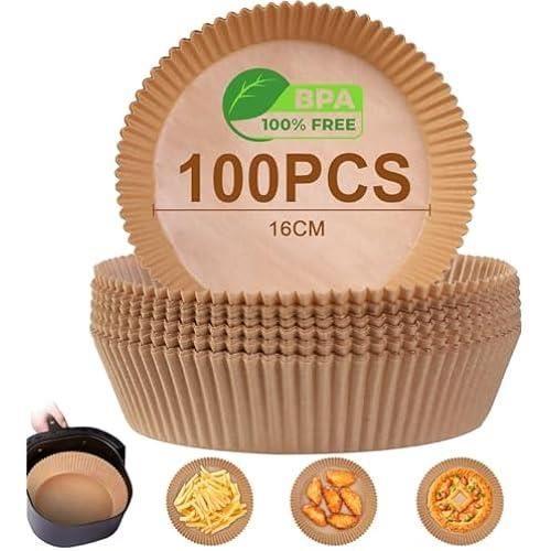 AiQInu Papier Sulfurisé Rond pour Air Fryer, 100 Pièces 16 cm Cuisson Paper Liner, Food-Grade BPA gratuit, Papier Parchemin Accessoi