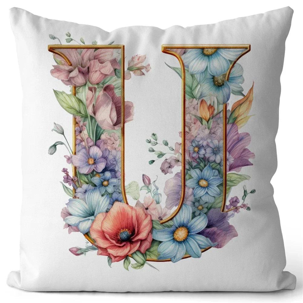 Floral  Letters Pattern Soft Cushion Cover Living Room Sofa Decor Home Chair Car Bedroom Decorative Pillowcase Girls Gift