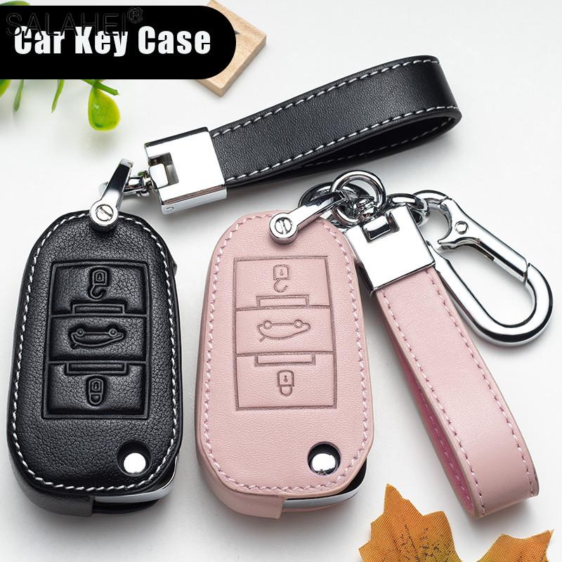 Leather Car Key Case Cover For Peugeot 107 206 207 208 306 307 301 308S 407 2008 3008 4008 5008 Rcz For Citroen C1 C2 C3 C4 C5