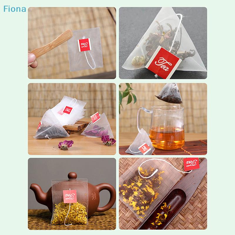 100Pcs Pyramid Tea Bags Filter Portable Transparent Disposable Nylon Teabags Single String With Label Empty Tea Bags