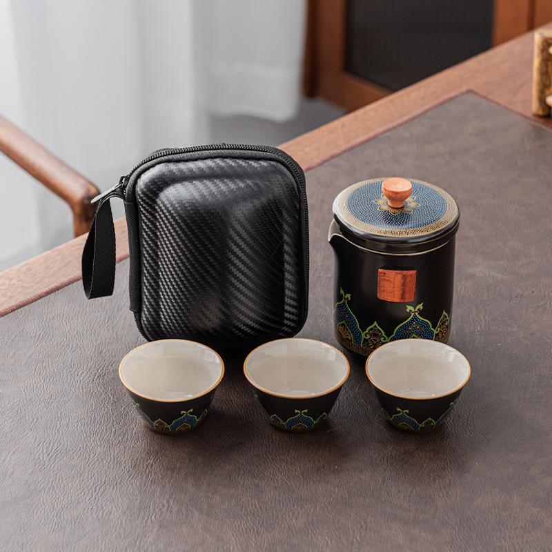 

Ceramic express cup, one pot, three cups, high-end travel tea set, teapot teacup, ancient rhyme and Guochao gifts.