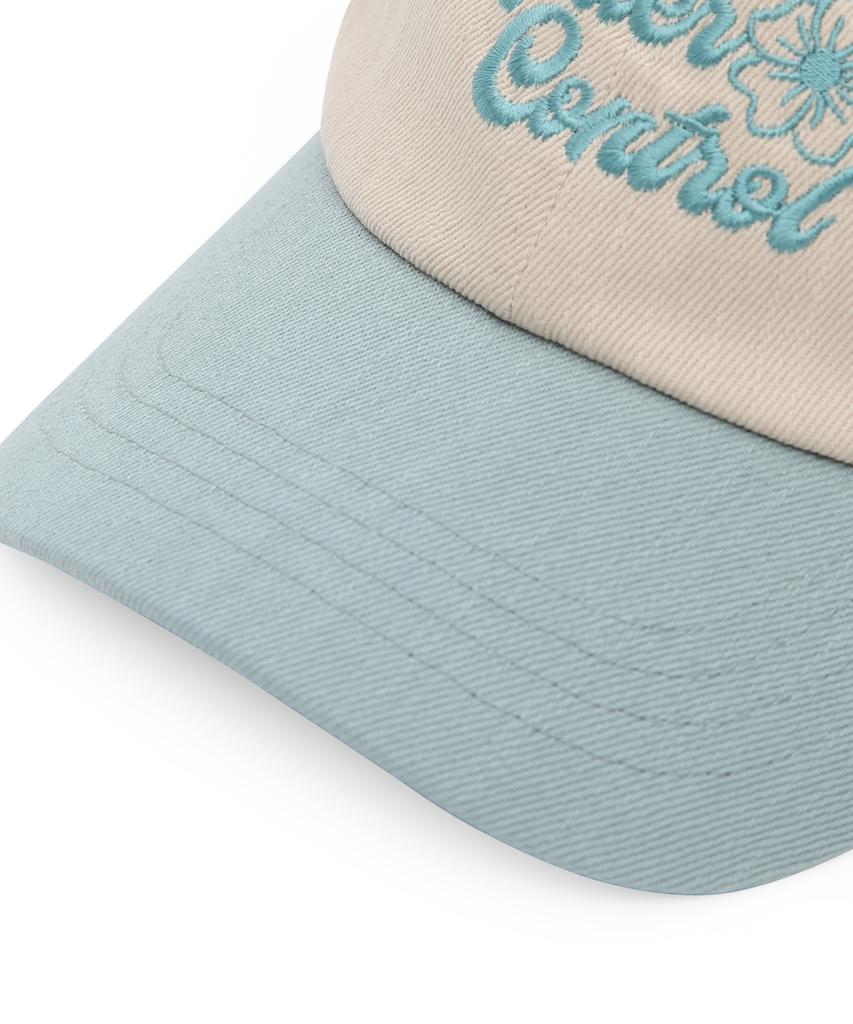 Eondeokeonteulol Four Seasons Washed Cotton Color Block Soft Top Logo Ball Cap Unisex Baseball Cap Floral Script / Washed B B / Sky