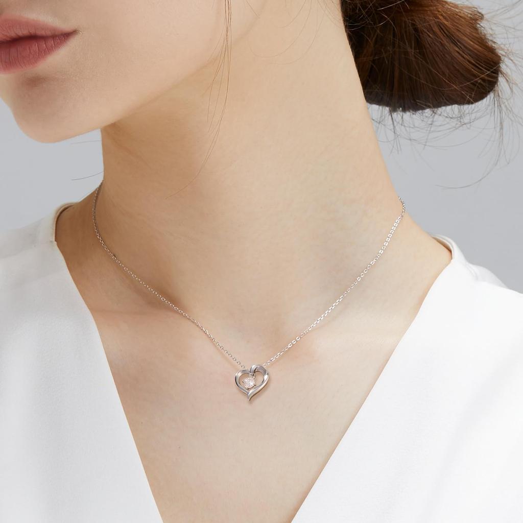 KRKC&CO Necklace for Women - Open Heart Pendant with VVS1 Moissanite, Sterling Silver 925, Platinum Finish, Hypoallergenic, Adjustable Length (40+5cm)