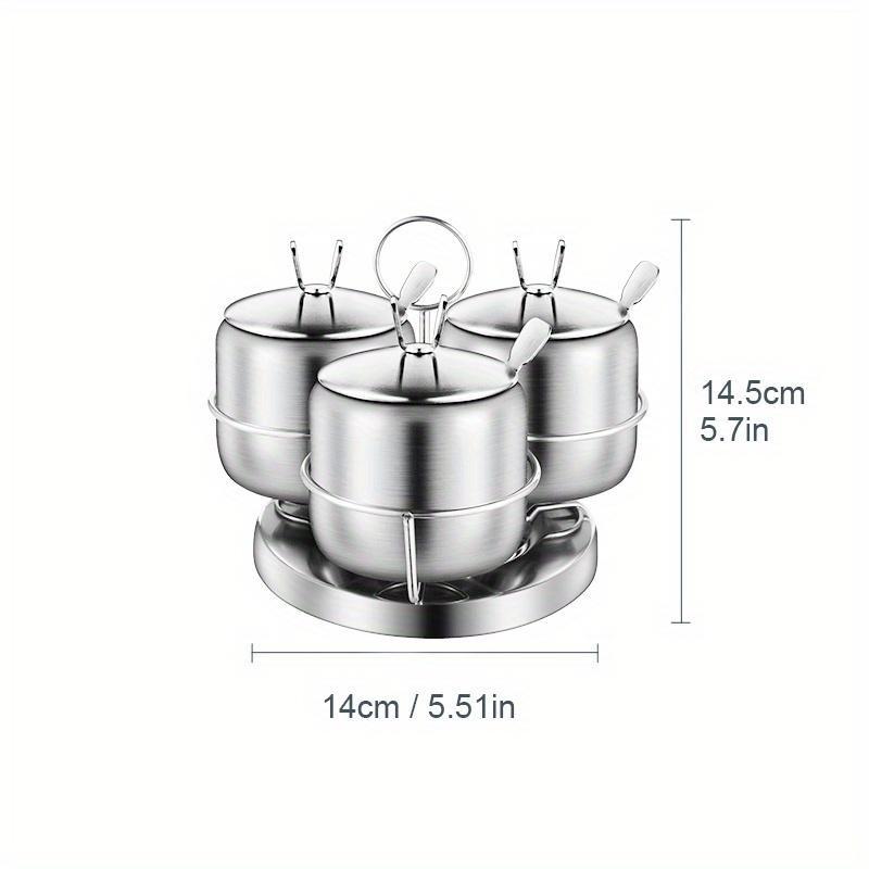 

Набор банок для приправ из нержавеющей стали с ложкой, контейнер для специй с поворотным основанием, горшок для соли, сахара, приправ, кухонные аксессуары 1PC 3 Cans Set