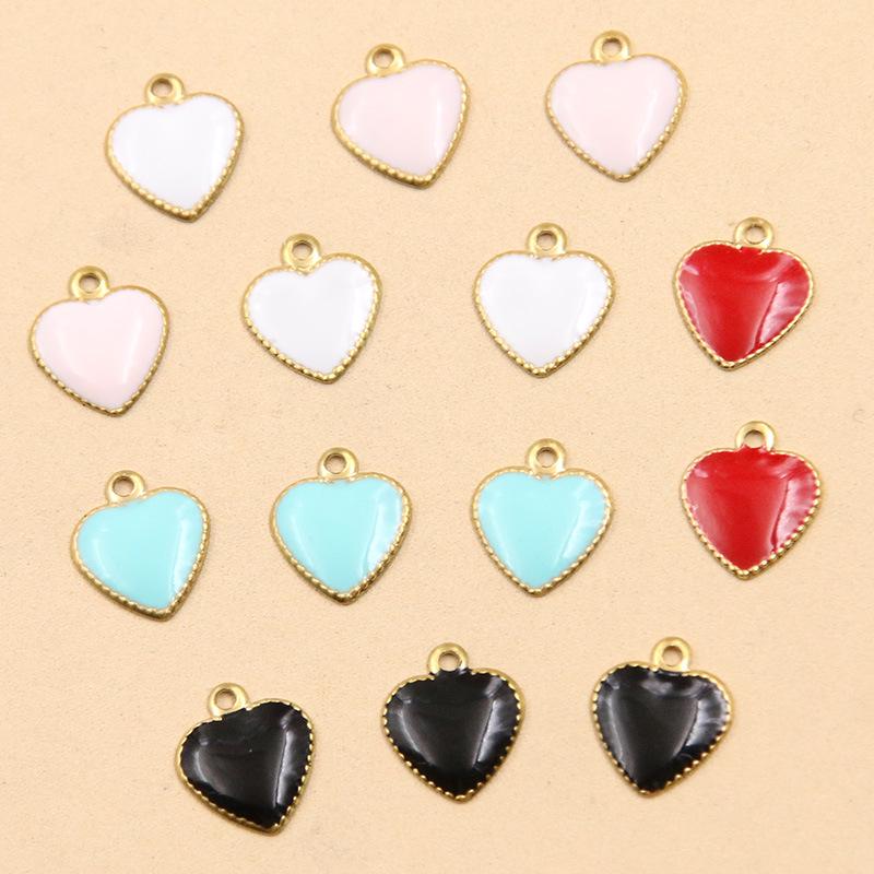 Heart-Shaped Enamel Lace Charms: 5 Colors, 8x9mm Stainless Steel