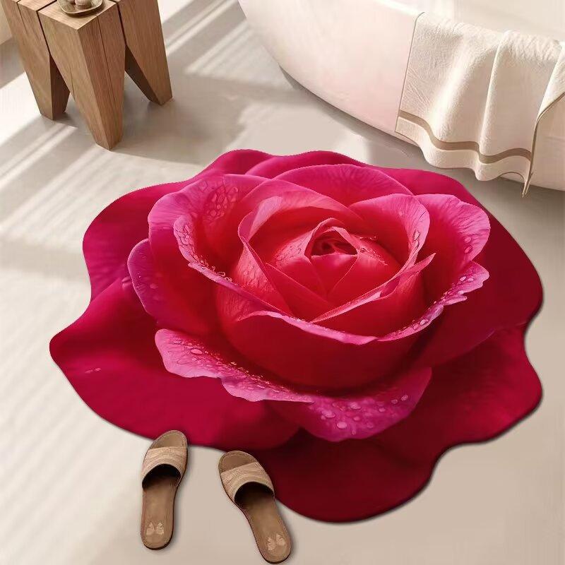 3D Floral Floor Mats Bathroom Non Slip Floor Mats Living Room and Bedroom Dirt Resistant Carpets