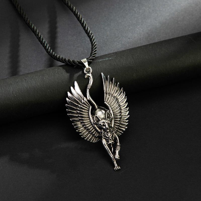 New Egyptian Mythology Ancient Egyptian Cat God Wings Men Pendant Necklace Jewelry