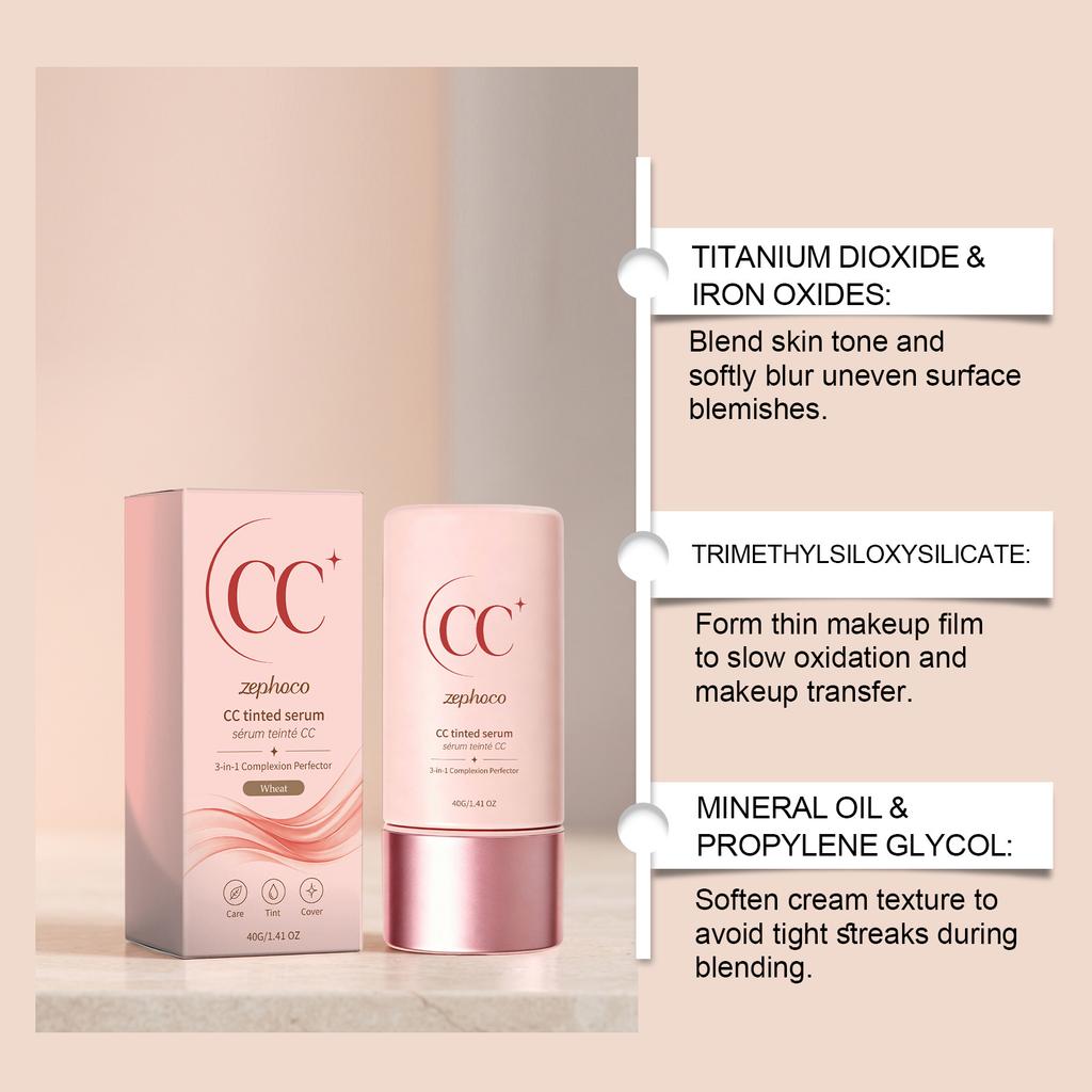 Zephoco CC Cream 3-in-1 with Sheer Tint, Moisturizing Daily Concealer & Primer for Flawless Skin SPF