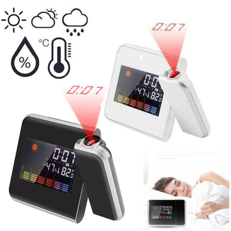 Led Digital Projection Alarm Clock Weather Thermometer Snooze Back Light