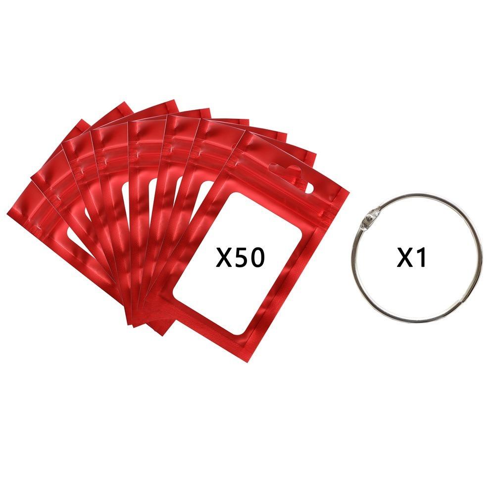 

50 шт. Багаторазові кольорові пакети з алюмінієвої фольги з отвором для підвішування самоклеючі пакети аксесуари для вишивки Red-A