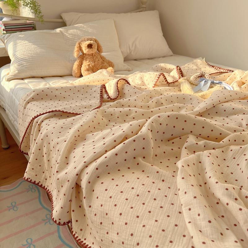 100% Cotton Blanket INS Style Pure Cotton Crepe Yarn Summer Blanket Single/Queen/King Size Cartoon Quilt for Kids Soft Plaids