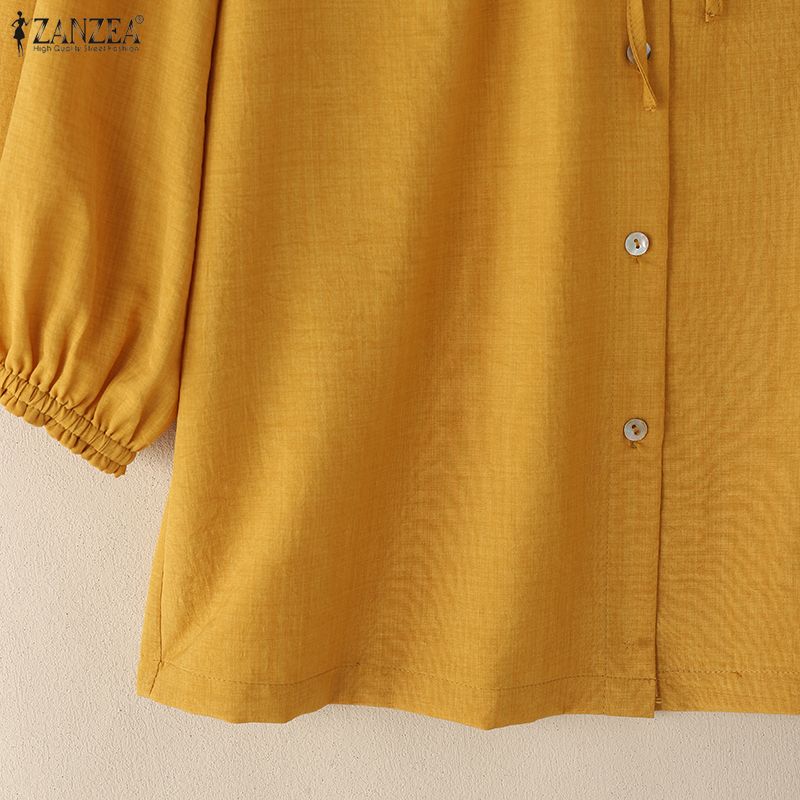 ZANZEA Women Casual Round Neck Loose 3/4 Sleeve Plain Blouse