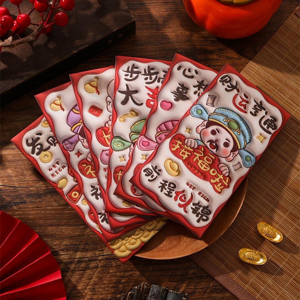 6Pcs/Set Blessing Red Pocket Cartoon Lucky Money Bags Cute Money Packet  New Year Decoration