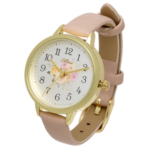 Fieldwork Women's Analog Watch with Leather Strap and Floral Print in Pink, Garden Style, JN022-3