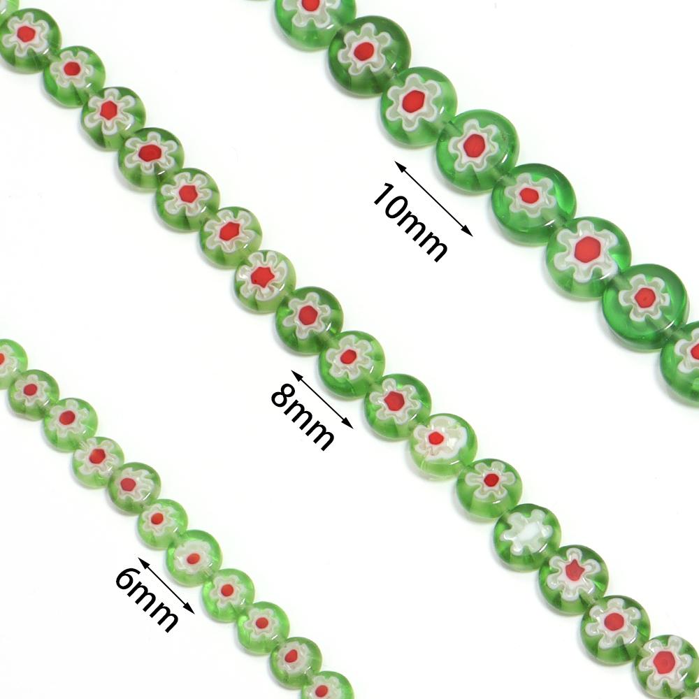 35-60pcs/lot Round Flat Flower Lampwork Beads Colorful Millefiori Glass Beads Loose Spacer Beads For Jewelry Making Accessories