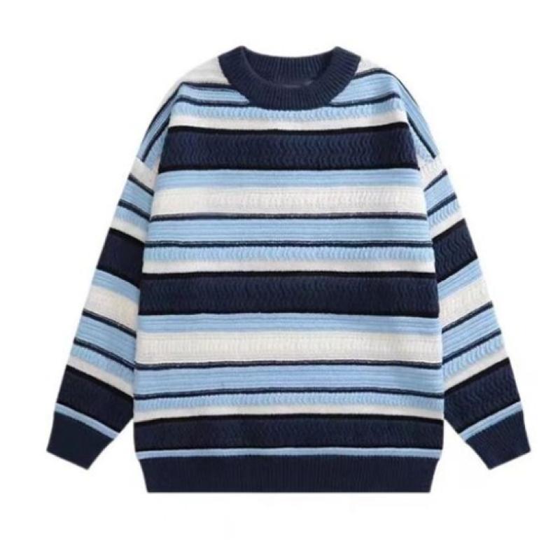 New Arrivals Open Run Women Loose Fit Color Block Stripe Long Sleeve Knit