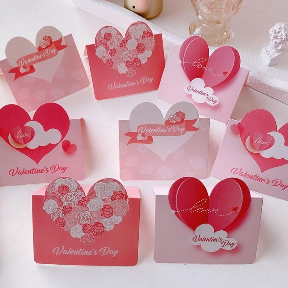 10Pcs New Heart-shaped Greeting Cards Blank Foldable Gift Card Handwritten Message Cards Valentines Day