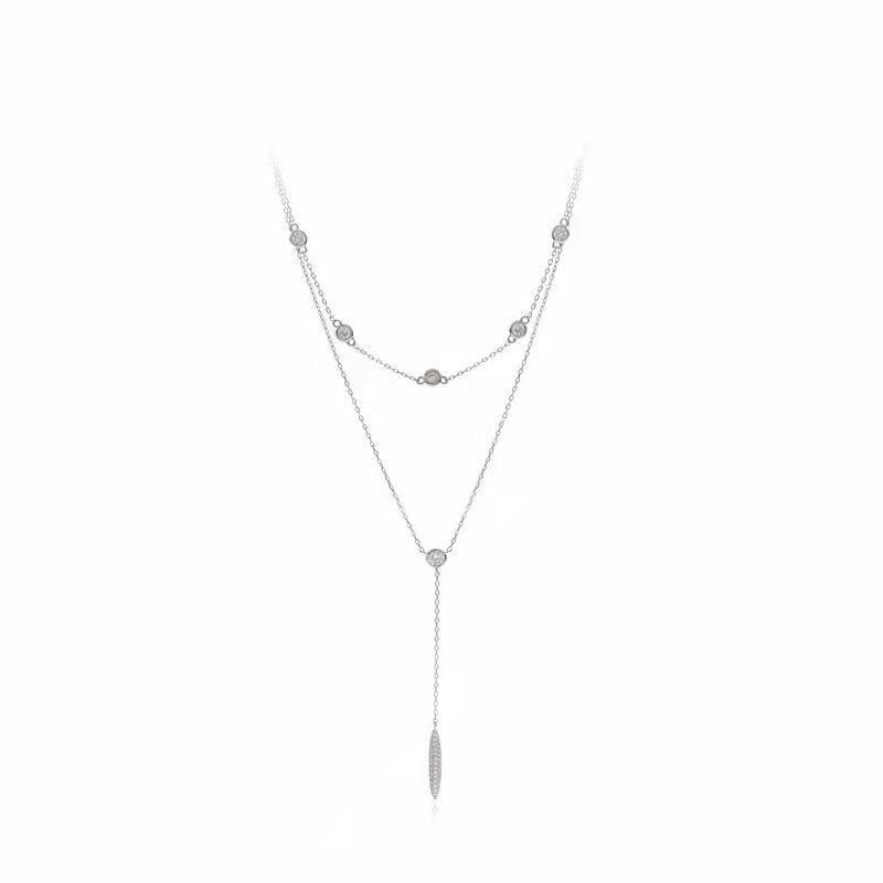 Nuova Collana Lunga in Argento Sterling 925 Semplice Forma Geometrica Collana con Ciondolo Regalo di Compleanno per Donne Gioielli Raffinati