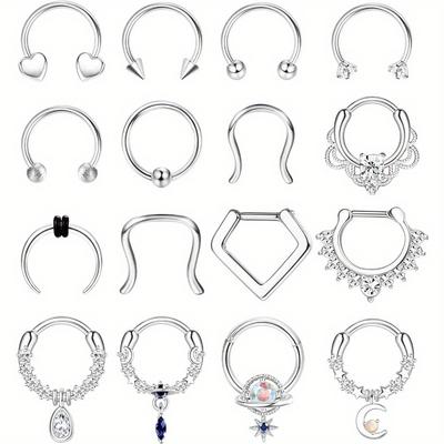 Drperfect Chirurgischer Stahl Septum Ringe für Frauen Männer Klein Niedlich CZ Anhänger Septum Nase Lippe Helix Tragus Knorpel Piercing Zirkon