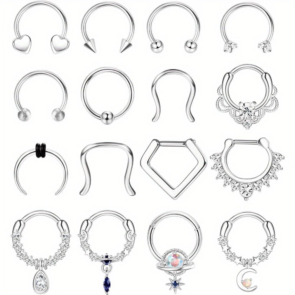 Drperfect Surgical Steel Septum Rings for Women Men Small Cute CZ Dangle Septum Nose Lip Helix Tragus Cartilage Piercing Zircon