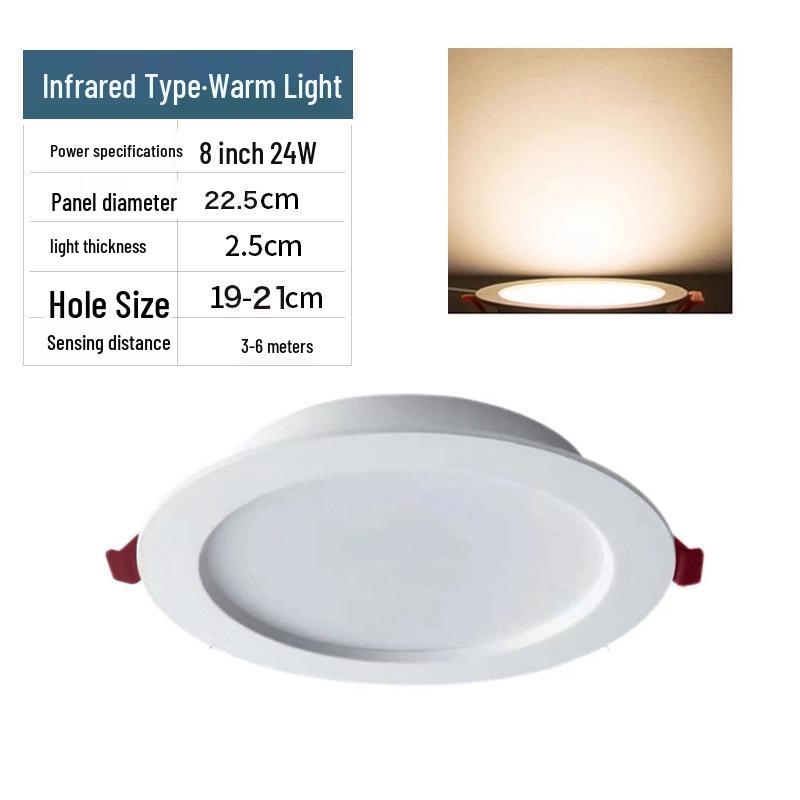 Infrared Motion Sensor Recessed Downlight with Sound Control, 3-inch Ceiling, 4-inch Cut-out Spotlight for Aisles.