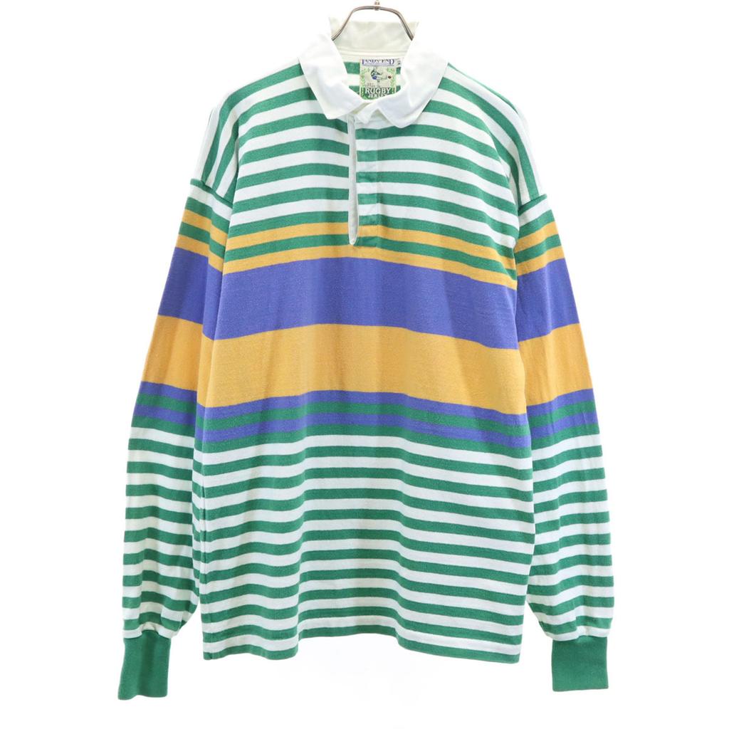 LANDS' END 80s vintage Border Pattern Long sleeve Lager shirt XL Men's Used