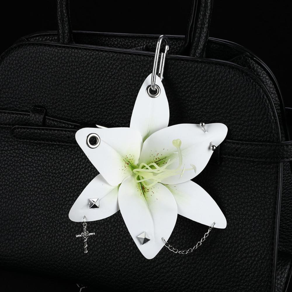 Leaves Phalaenopsis Orchid Keychain Puncture Rivet Bag Pendant Women Girls