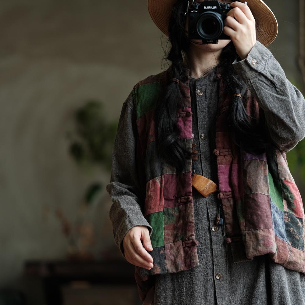 

Women s Original Beggar Style Washed Cotton Vest with Flower Patchwork - New Chinese Niche Design One Size