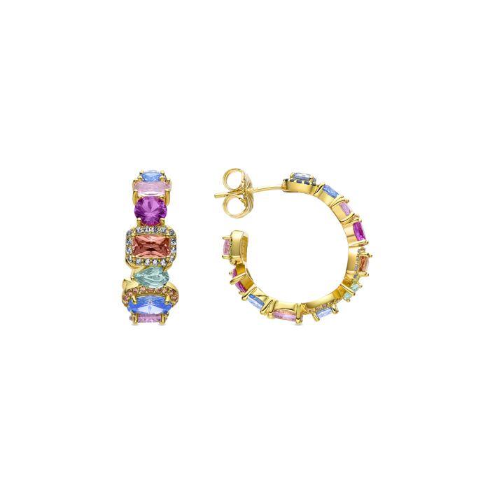 Boucles d'oreilles - LUXENTER - Ingre - Argent 925 - Or jaune 18K - Zircon multicolore