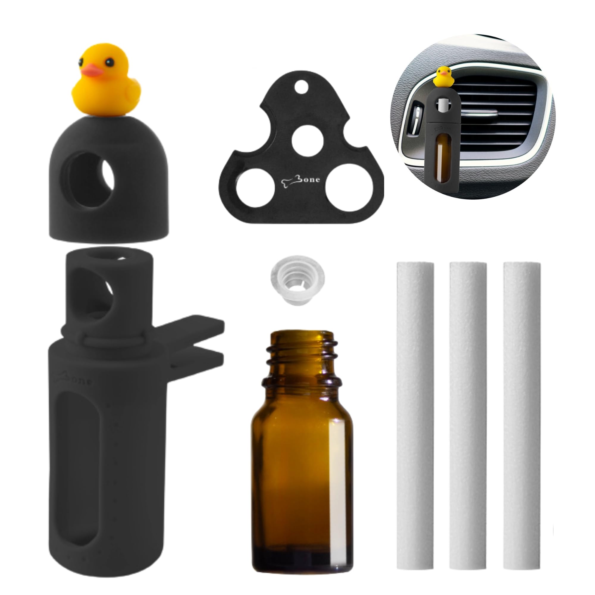 

НОВАЯ КОСТЬ Арома для автомобиля Силиконовый чехол Клипса Держатель аромата Автомобиль 10ml empty bottle_Patty Duck чёрный