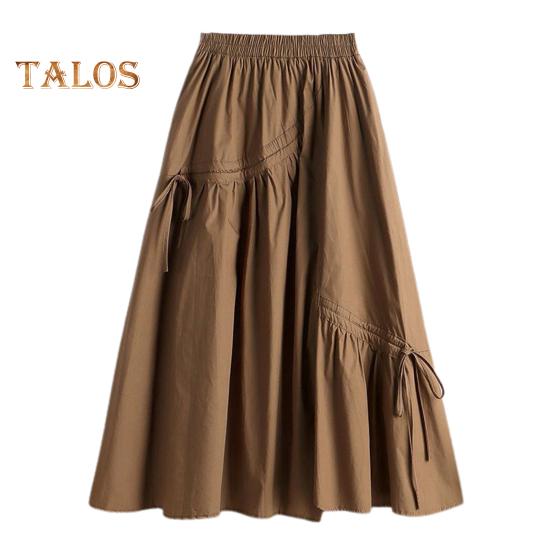 

Женская летняя юбка, эластичная плиссированная юбка с высокой талией, однотонная юбка трапециевидной формы с нерегулярным шнурком и большим подолом 2XL кофейный