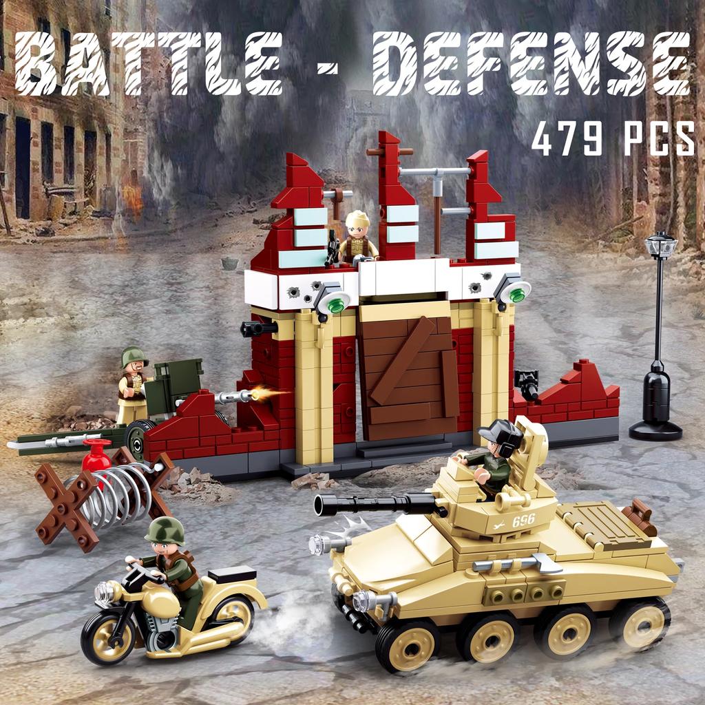Non-Toxic 479Pcs Military Ww2 Tank Fortress Building Blocks Set Mortar Motorcycle Model Bricks Desktop Display Toys For Kids Holiday Gifts