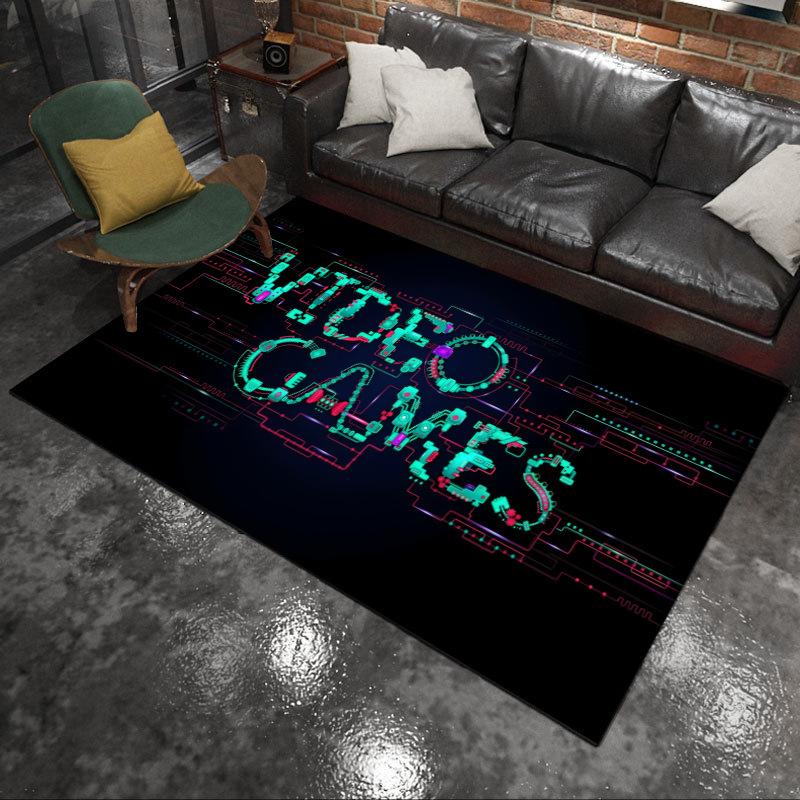 

Neon LED Light Effect Gamepad Carpet Mat Black Purple Blue Gaming Rug for Gamer Game Room Playroom Living Room Home Decoration 50X80CM