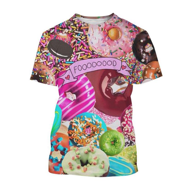 

Футболка з 3D-принтом «Симпатичні пончики» з графічним малюнком «Шоколадний пончик» для чоловіків. Повсякденна футболка Harajuku з короткими рукавами та круглим вирізом. S