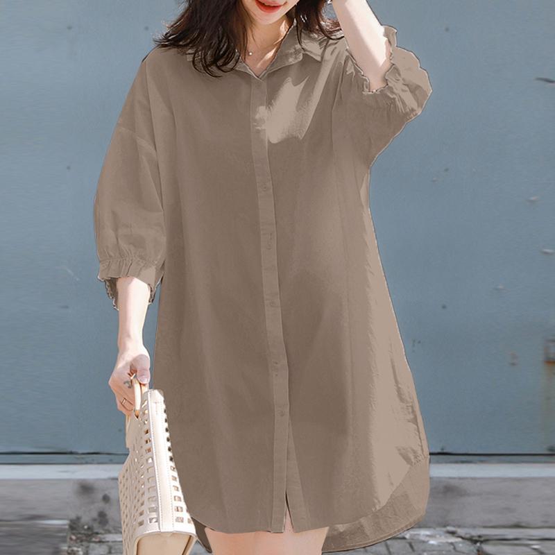 

ZANZEA Женское повседневное платье-рубашка с отложным воротником и коротким рукавом L хаки