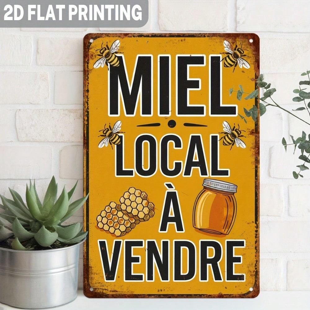 

Metal Wall Art French Bee Sign Local Honey for Sale Loft Kitchen Decor 20x30 cm