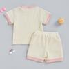 Schwestern Partnerlook Kurzarm Rundhals Oberteile mit Buchstabenstickerei Schleifenstickerei Shorts Sets