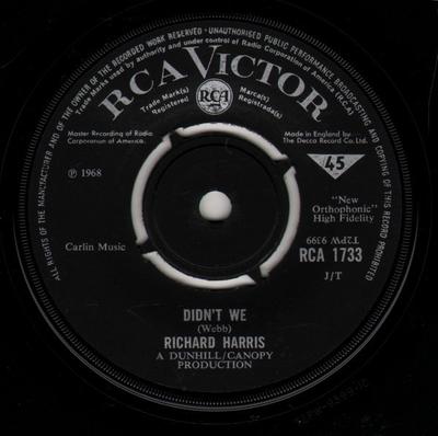 7inch Record RICHARD HARRIS - Didn't We RCA1733 RCA Victor 1968 UK Rock Used
